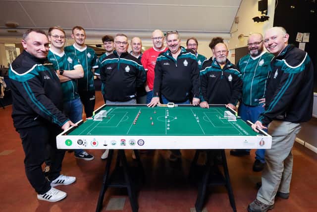 Meeting of Solent Subbuteo and Table Soccer Club before their kick-offs  at Hedge End Social Club Picture: Chris Moorhouse (jpns 071222-27)