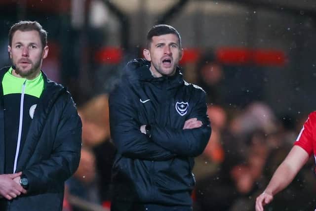 John Mousinho felt for Joe Pigott after the striker scored at Accrington - only to later be shown a straight red card. Picture: Simon Davies/ProSportsImages