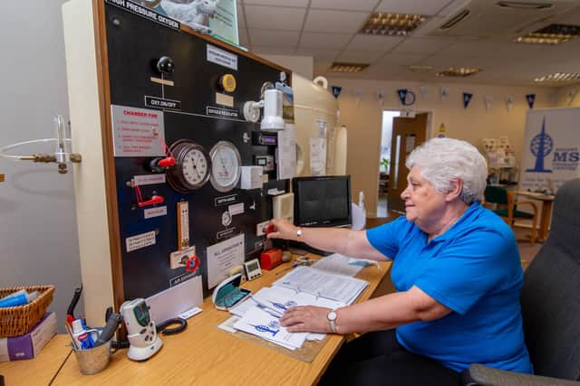 Volunteer Jane Page operating the oxygen chamber
Picture: Habibur Rahman