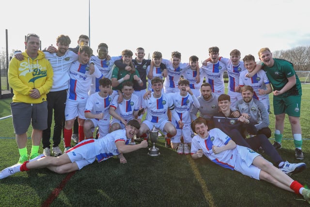 St Vincent/Gosport celebrate cup final victory. Picture: Chris  Moorhouse