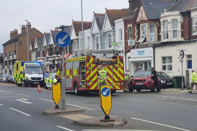 A fire engine collided with a red Range Rover at the junction of London Road and Hewett Road in North End, Portsmouth at about 4.45pm on Thursday, July 21