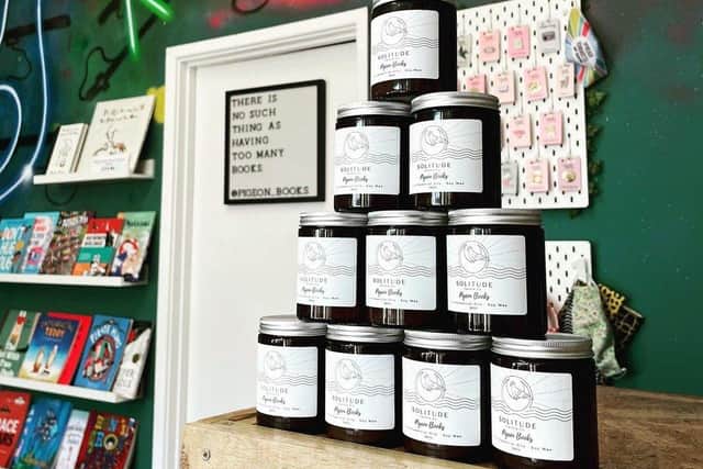 The new candle on display in Pigeon Books