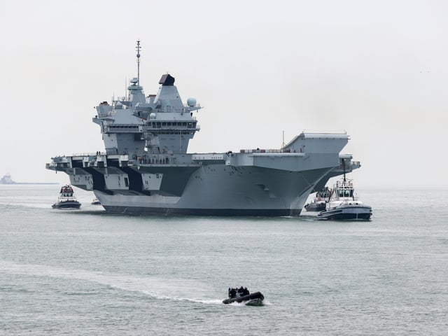 HMS Prince of Wales returning to Portsmouth Harbour on March 26, 2024, after completing NATO Exercise Steadfast Defender.
