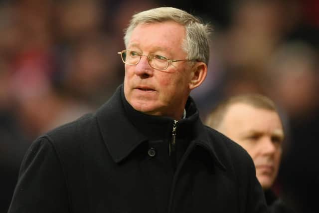 Former Manchester United manager Sir Alex Ferguson looks angry at the final whistle. Picture: Richard Heathcote/Getty Images