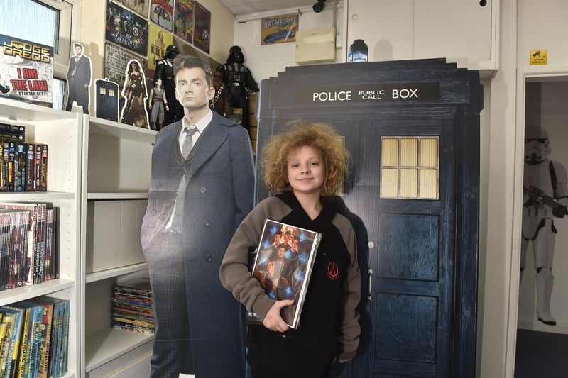 Vanguard Comics in Stoke Road, Gosport, celebrated 60 years of Doctor Who at the shop on Thursday, November 23.

Pictured is: Jessica Holden (12) from Portsmouth.

Picture: Sarah Standing (231123-2057)