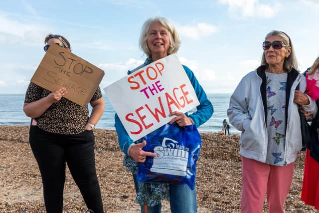 Some of the hundreds who came to Stop The Sewage Southsea's first protest against Southern Water in October. Picture: Mike Cooter (161021)
