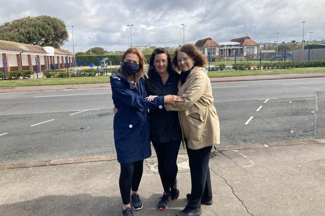 Jan Spendlove (left) with daughter Vicky Ellis (centre) and friend Chris Ewing