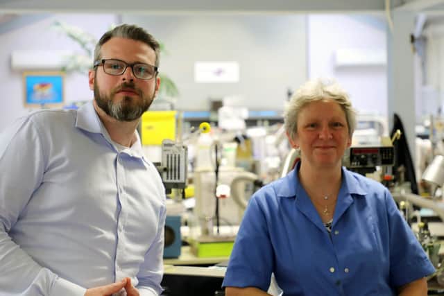 CHANGES: Joel Hedges, left, and Maggie Goulding, right, at Barnbrook Systems in Fareham, Hampshire. Maggie is retiring after 36 years with Barnbrook and Joel – who was not even born when Maggie started at the firm – is studying for a MA at Portsmouth University