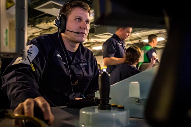 Pictured: Above Water Warfare Specialist LS Doe during an air defence exercise on HMS Queen Elizabeth in 2018