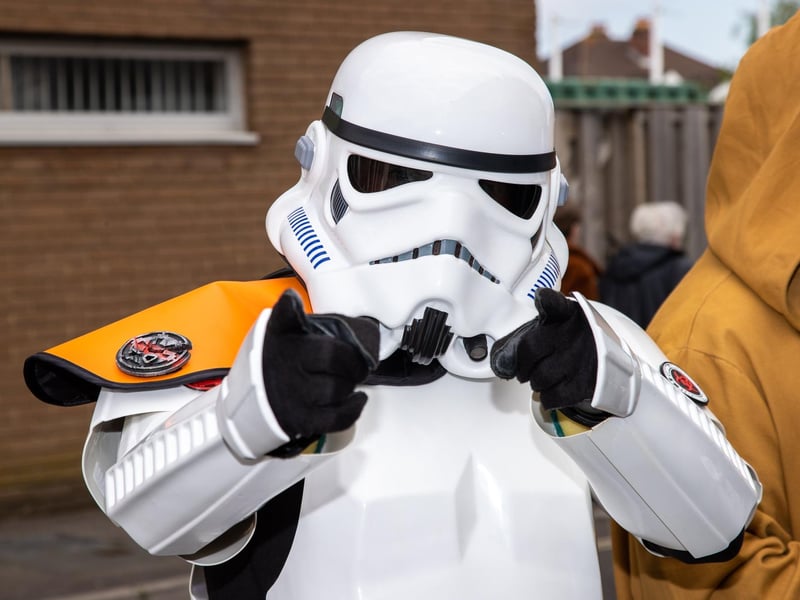 Star Wars day was celebrated in full force on Thursday afternoon at Vanguard Comics with characters from the movies posing for photos with fans.
Pictured - Star Wars characters posing outside Vanguard Comics in Portsmouth
Photos by Alex Shute