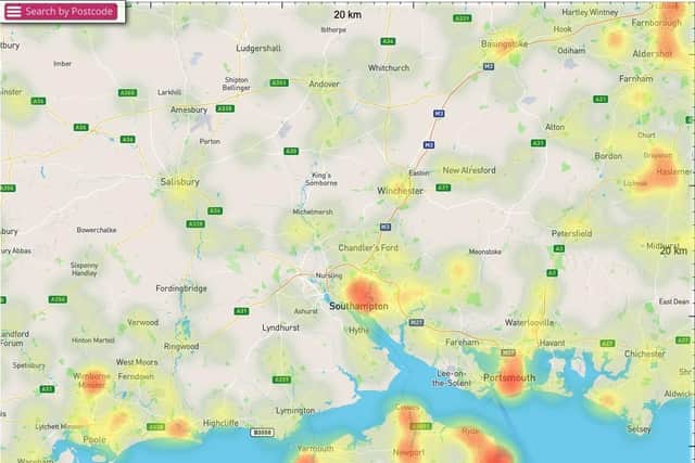 Hotspots for Japanese knotweed in Hampshire. Picture: Environet