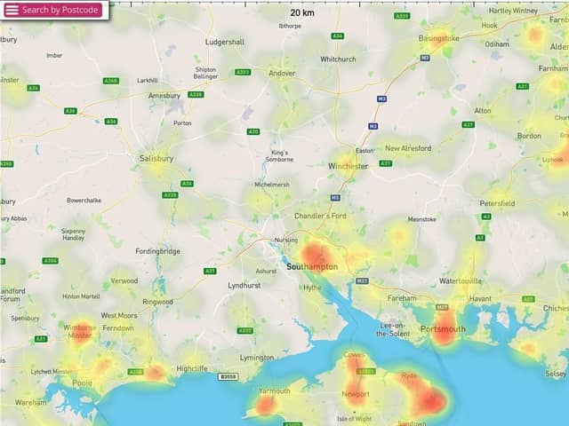 Hotspots for Japanese knotweed in Hampshire. Picture: Environet