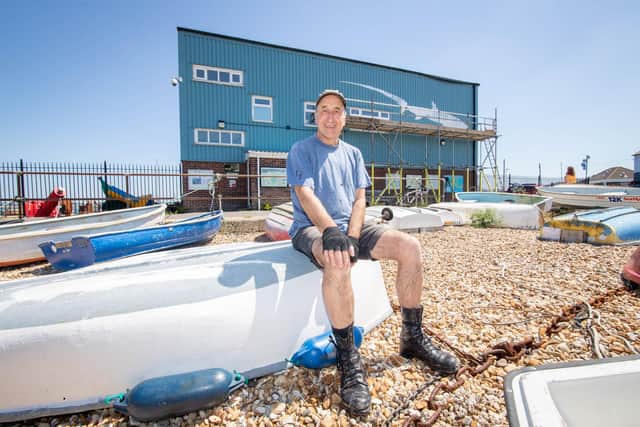 Street artist ATM - Mark Anthony - in front of the mural at the Langstone Harbour Office in Ferry Road, Hayling Island
Picture: Habibur Rahman