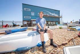 Street artist ATM - Mark Anthony - in front of the mural at the Langstone Harbour Office in Ferry Road, Hayling Island
Picture: Habibur Rahman