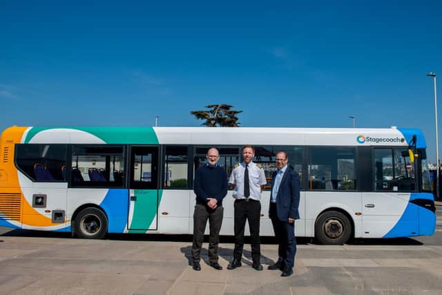 Stagecoach South, Managing Director, Marc Reddy alongside Cllr Peter Candlish, Cabinet Member for Transport at Portsmouth City Council and HoverTravel Captain