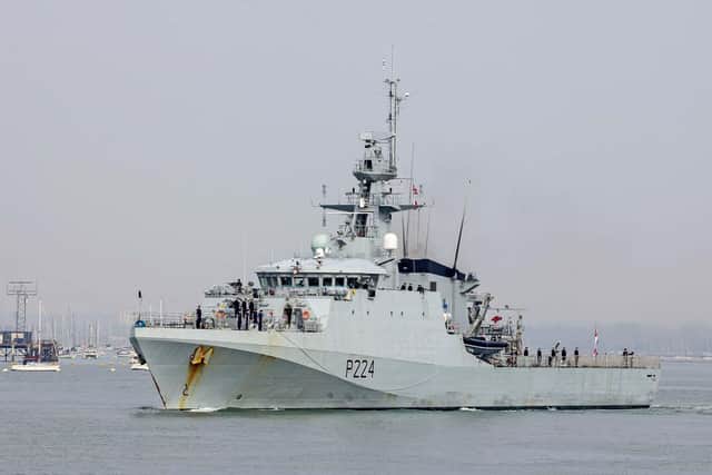 HMS Trent is deploying to the Gulf of Guinea with Royal Marines from 42 Commando. Photo: LPhot Rory Arnold