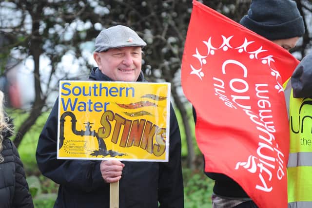 A protest took place on Thursday, November 24, outside Southern Water at Budds Farm in Southmoor Lane, Havant.
Picture: Sarah Standing (241122-3034)