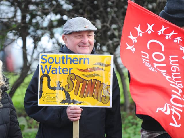 A protest took place on Thursday, November 24, outside Southern Water at Budds Farm in Southmoor Lane, Havant.
Picture: Sarah Standing (241122-3034)