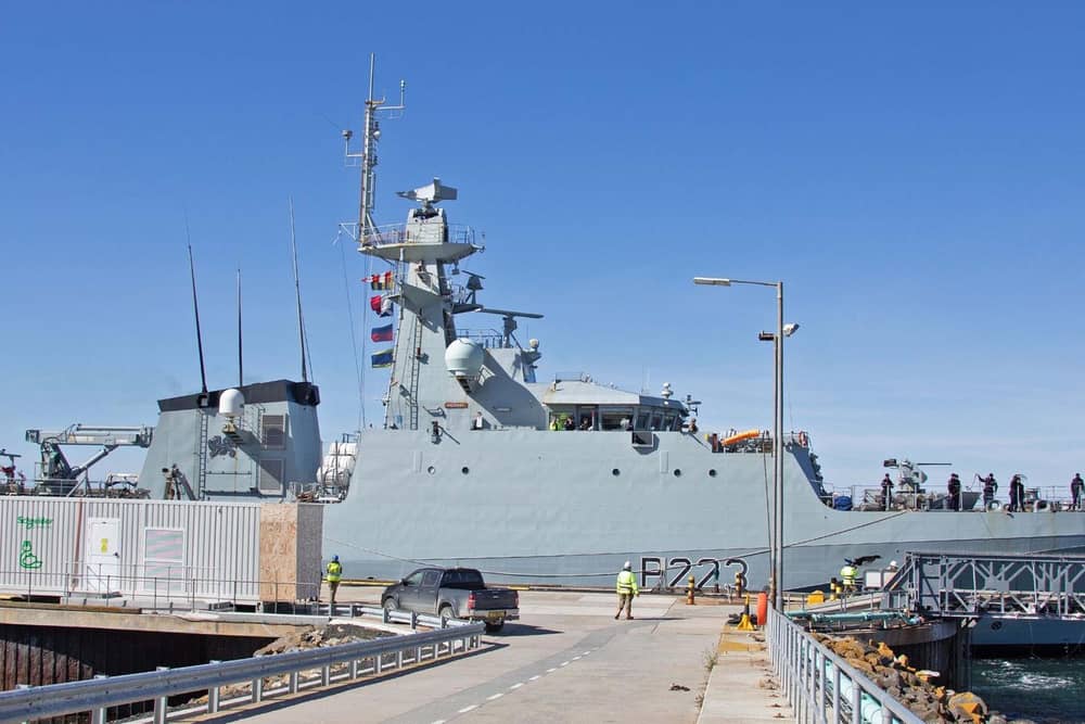 HMS Medway berthed at East Cove port in the Falklands. She recently suffered a mechanical issue in Gibraltar, reports say. Picture: Royal Navy.