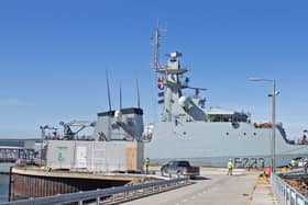 HMS Medway berthed at East Cove port, her home in the Falklands. Picture: Royal Navy.