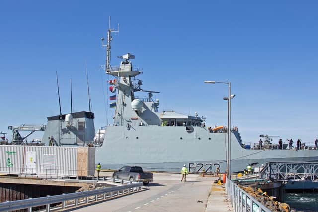 HMS Medway berthed at East Cove port, her home in the Falklands. Picture: Royal Navy.
