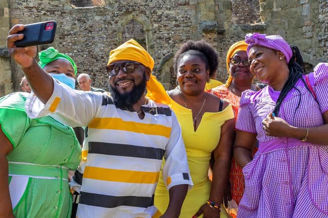 Some of the delegation take the opportunity for a selfie. Picture: Mike Cooter (080921)