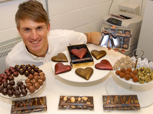 Steven Greenwood with his chocolate creations 9 years ago.