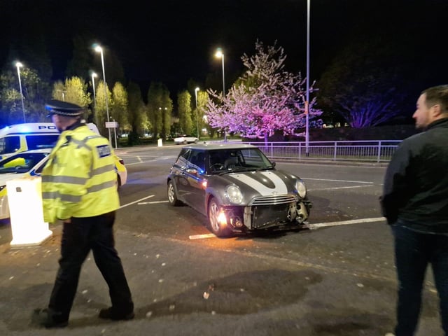 Crash scene outside McDonald's in Cosham on Monday evening