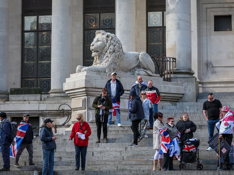 UKIP supporters on the steps of the Guildhall. Picture: Chris Moorhouse (150325-050)