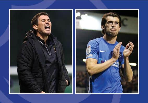 From left: Mansfield boss Nigel Clough and Pompey striker John Marquis