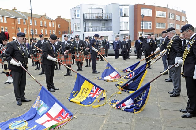 2005. HMS Sheffield remembrance service at the Falklands Memorial in Old Portsmouth.
Picture: Ian Hargreaves  (050519-6)