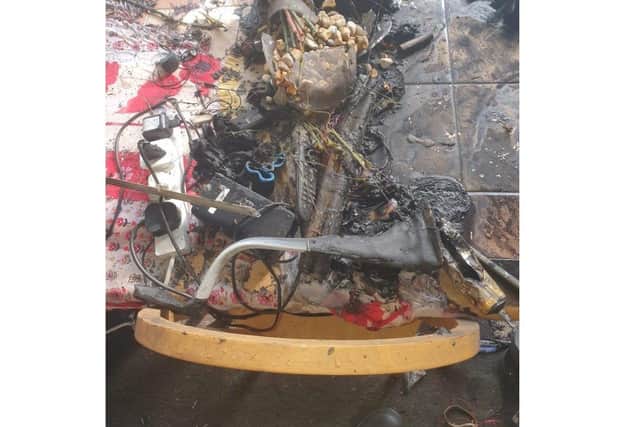Damage to a flat in Hewett Road, North End, caused by an exploded e-scooter battery. Picture: Hampshire and Isle of Wight Fire and Rescue Service
