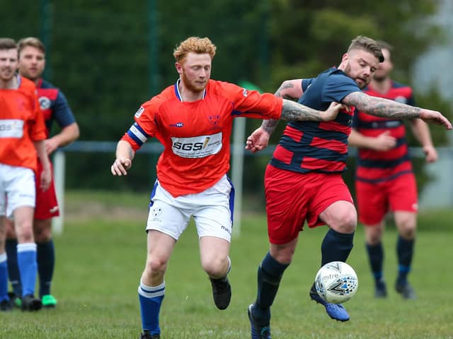 Shane Cornish, right, scored twice and was then sent-off in Paulsgrove's cup win over Stockbridge. Picture: Chris Moorhouse (100421-31)