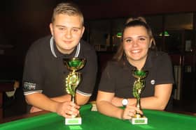 Cuestars under-21 silver trophy opening round winner Samuel Laxton, left, and beaten finalist Chloe White