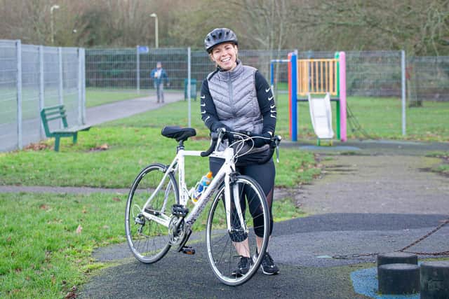 Lisa Saunders is cycling 28,000 feet to raise funds for Verity's Gift to revamp Emsworth Park's play area.
Pictured: Lisa Saunders at Emsworth Park play area on 6 January 2020
Picture: Habibur Rahman