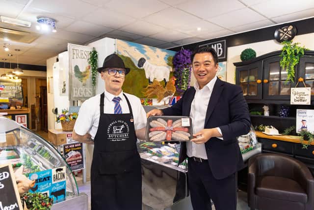 Alan Mak MP with veteran Gary Wright, owner of Greywell Old School Butchers in Leigh Park