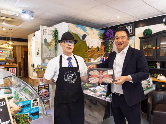 Alan Mak MP with veteran Gary Wright, owner of Greywell Old School Butchers in Leigh Park