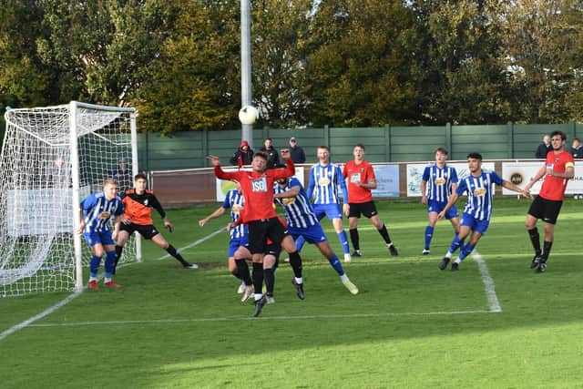 Fareham (red/black) lost 5-0 at home to Shaftesbury in the Wessex League Premier this season. Picture: Paul Proctor.