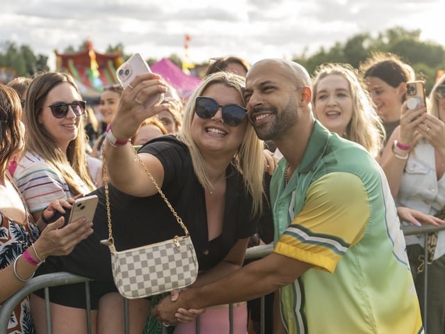 Marvin Humes with festival goers at Swanfest 2024