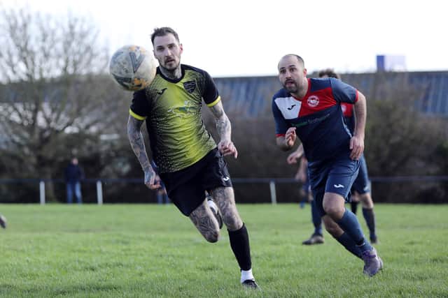 Wayne Boud, left, was on target as Infinity came from 0-2 down to beat Overton 6-2. Picture: Chris Moorhouse