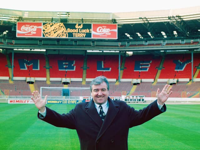 Terry Venables has died at the age of 80. 
Picture: Terry Venables is unveiled as the new England manager at Wembley Stadium on January 28, 1994 in London, England. (Photo by Mike Hewitt/Allsport UK/Getty Images)