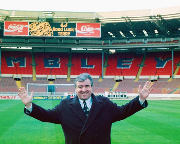 Terry Venables has died at the age of 80. 
Picture: Terry Venables is unveiled as the new England manager at Wembley Stadium on January 28, 1994 in London, England. (Photo by Mike Hewitt/Allsport UK/Getty Images)
