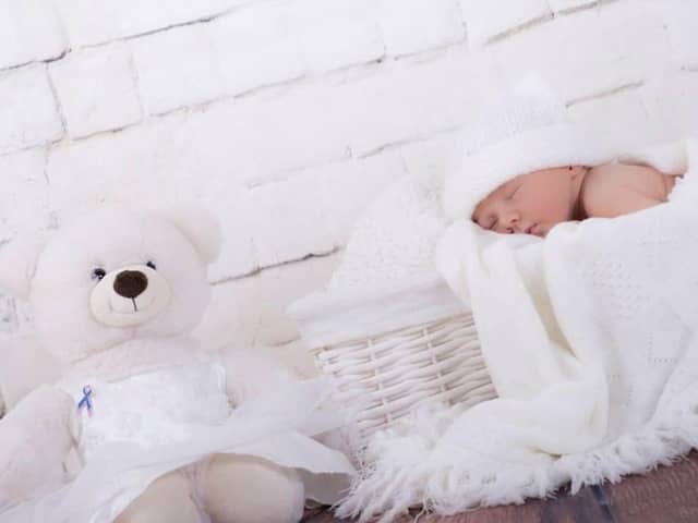 Children's author Clair Maskell has written The Lost Bear for baby loss awareness week, in honour of the Overy family from Gosport. Pictured: Sebastian as a baby with Keira's bear