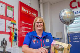 Lyn Bloodworth is retiring after 37 years. Staff and well-wishers are having a surprise farewell for her at Tesco, Cosham, Portsmouth on Wednesday 8th November 2023

Pictured: Lyn Bloodworth  on her last day at Tesco, Cosham, Portsmouth

Picture: Habibur Rahman