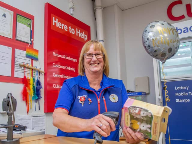 Lyn Bloodworth is retiring after 37 years. Staff and well-wishers are having a surprise farewell for her at Tesco, Cosham, Portsmouth on Wednesday 8th November 2023

Pictured: Lyn Bloodworth  on her last day at Tesco, Cosham, Portsmouth

Picture: Habibur Rahman