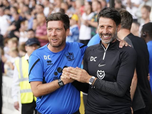 Pompey boss Danny Cowley, right, with Port Vale manager Darrell Clarke ahead of Saturday's game at Vale Park  Picture: Jason Brown