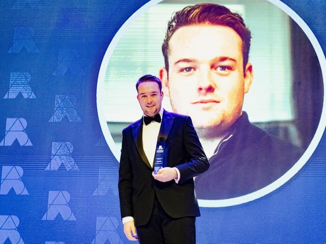 Ben O'Nion picks up Young Entrepreneur of the Year award.  Picture: Keith Woodland (270321-178)