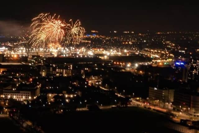 Fireworks lit up the sky above Portsmouth port yesterday celebrating the departure of Brittany Ferries' latest ship, Salamanca. Picture: Tony Hicks.