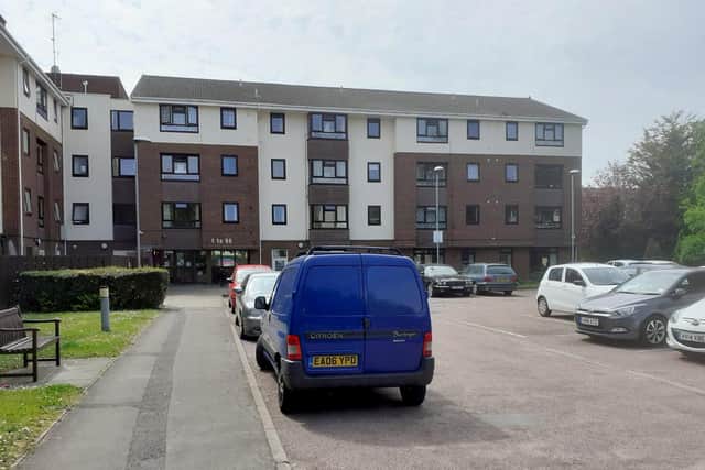 The door to the lounge at Sydenham Court in Berkshire Close, Fratton, has been chained shut blocking access to a fire exit through the room shared by residents. It has been shut due to coronavirus restrictions in place. Residents at the 1982 block with 96 flats are unhappy about the risk this could cause.
Picture: Les Cummings