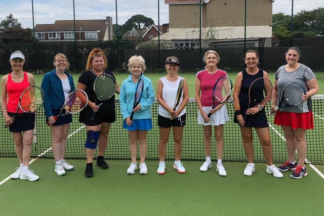 Lee v Abshott (from left): Gwen Issacs, Steph Martin, Cheryl Goater, Ros Kamaryc, Steph Evans, Deana Tarrant, Sarah Pearse, Jen Lake